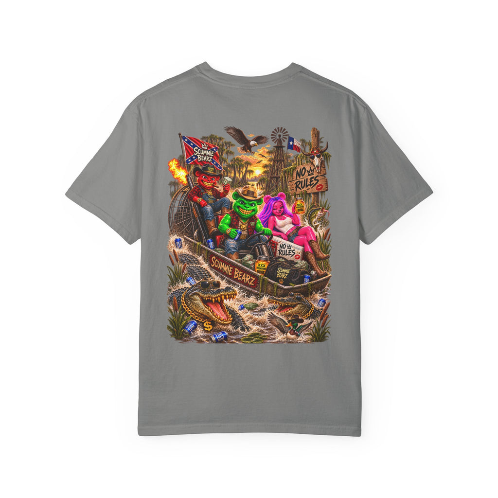 Unisex Garment-Dyed T-shirt-CROWN MASK LOGO HILLBILLY AIRBOAT -SCUMMIEBEARZ™