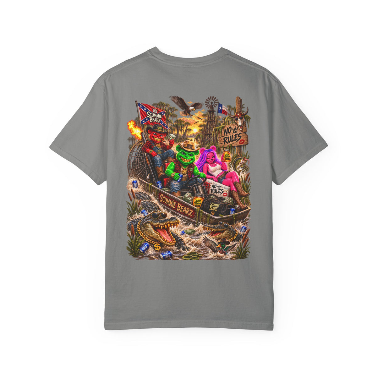 Unisex Garment-Dyed T-shirt-CROWN MASK LOGO HILLBILLY AIRBOAT -SCUMMIEBEARZ™