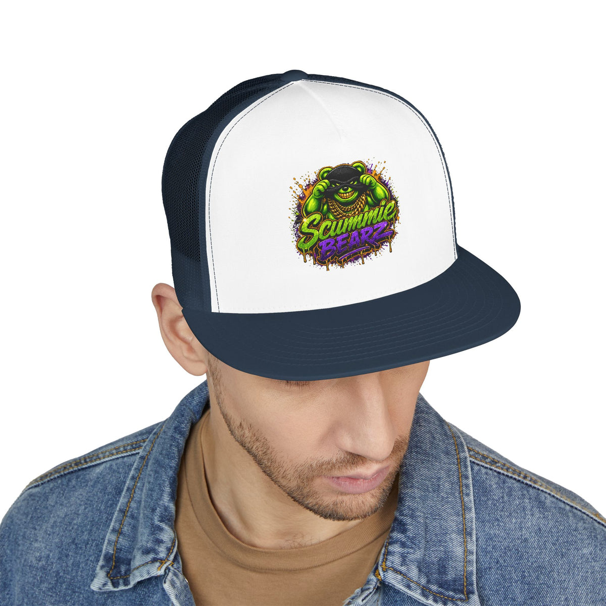 5 Panel Trucker Cap-GREEN/PURPLE MASK LOGO-SCUMMIEBEARZ™