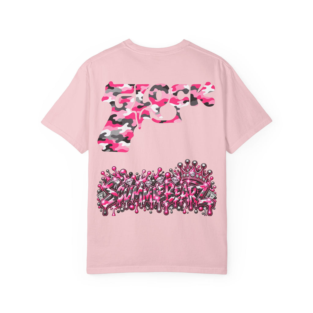Unisex Garment-Dyed T-shirt-PINK CAMO MASK LOGO GLOCK -SCUMMIEBEARZ™