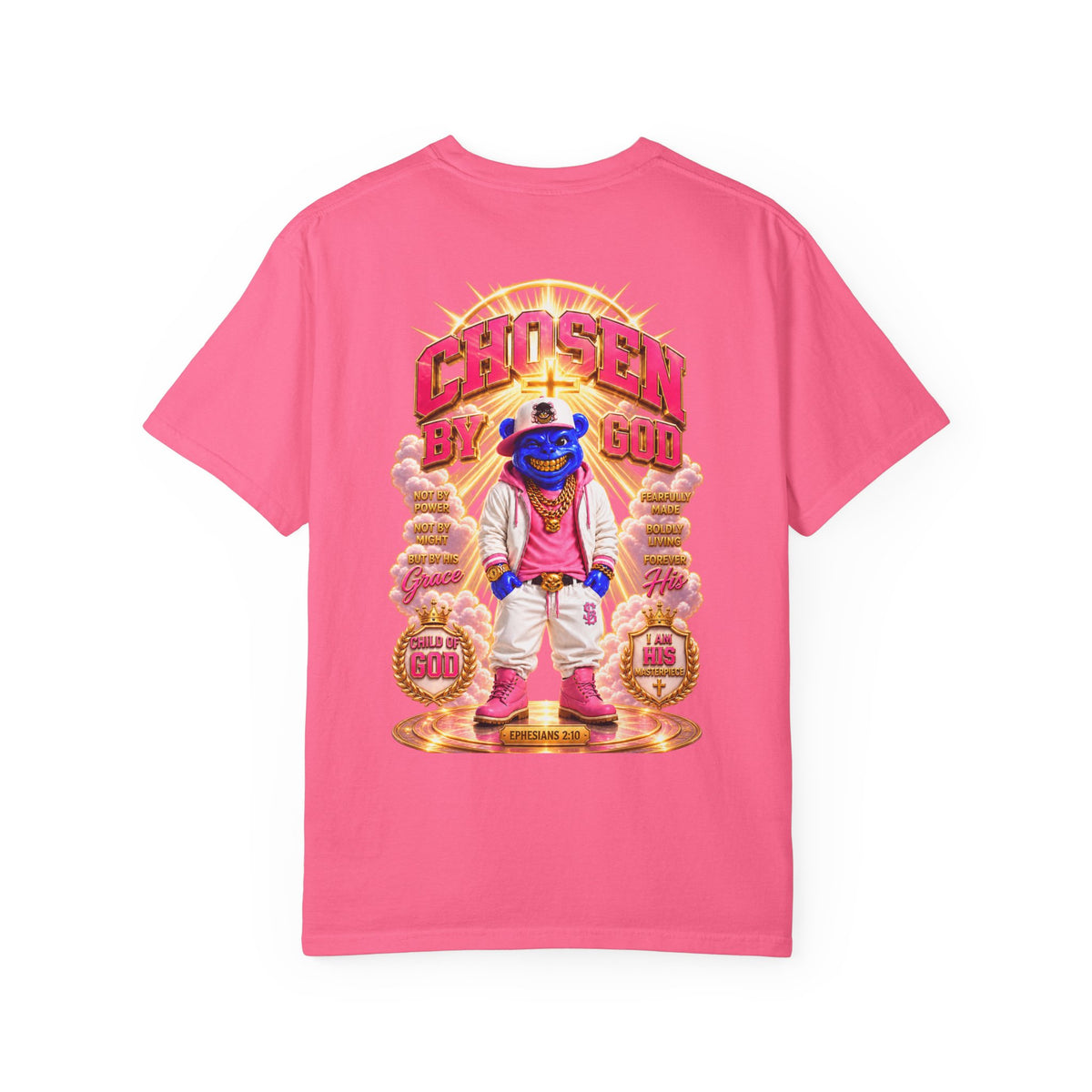 Unisex Garment-Dyed T-shirt-BLUE&PINK CROWN MASK LOGO CHOSEN BY GOD-SCUMMINGBEARZ™