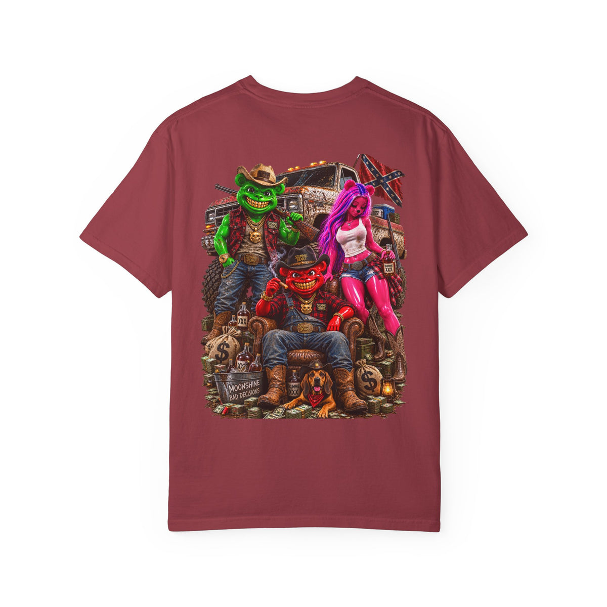 Unisex Garment-Dyed T-shirt-RED CROWN MASK LOGO HILLBILLY -SCUMMIEBEARZ™
