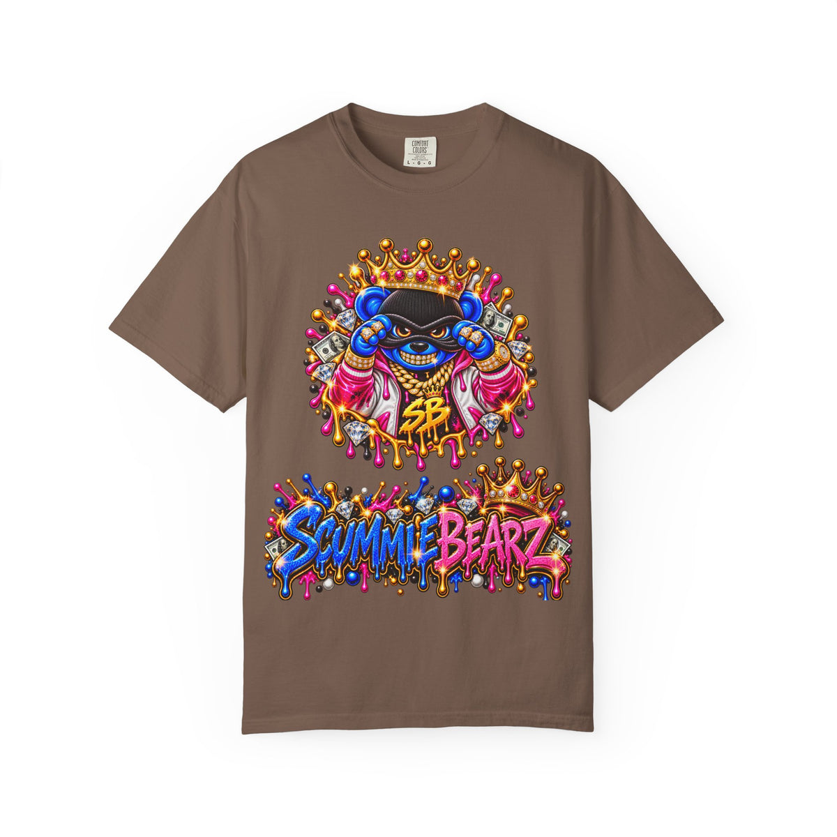 Unisex Garment-Dyed T-shirt-BLUE&PINK CROWN MASK LOGO CHOSEN BY GOD-SCUMMINGBEARZ™