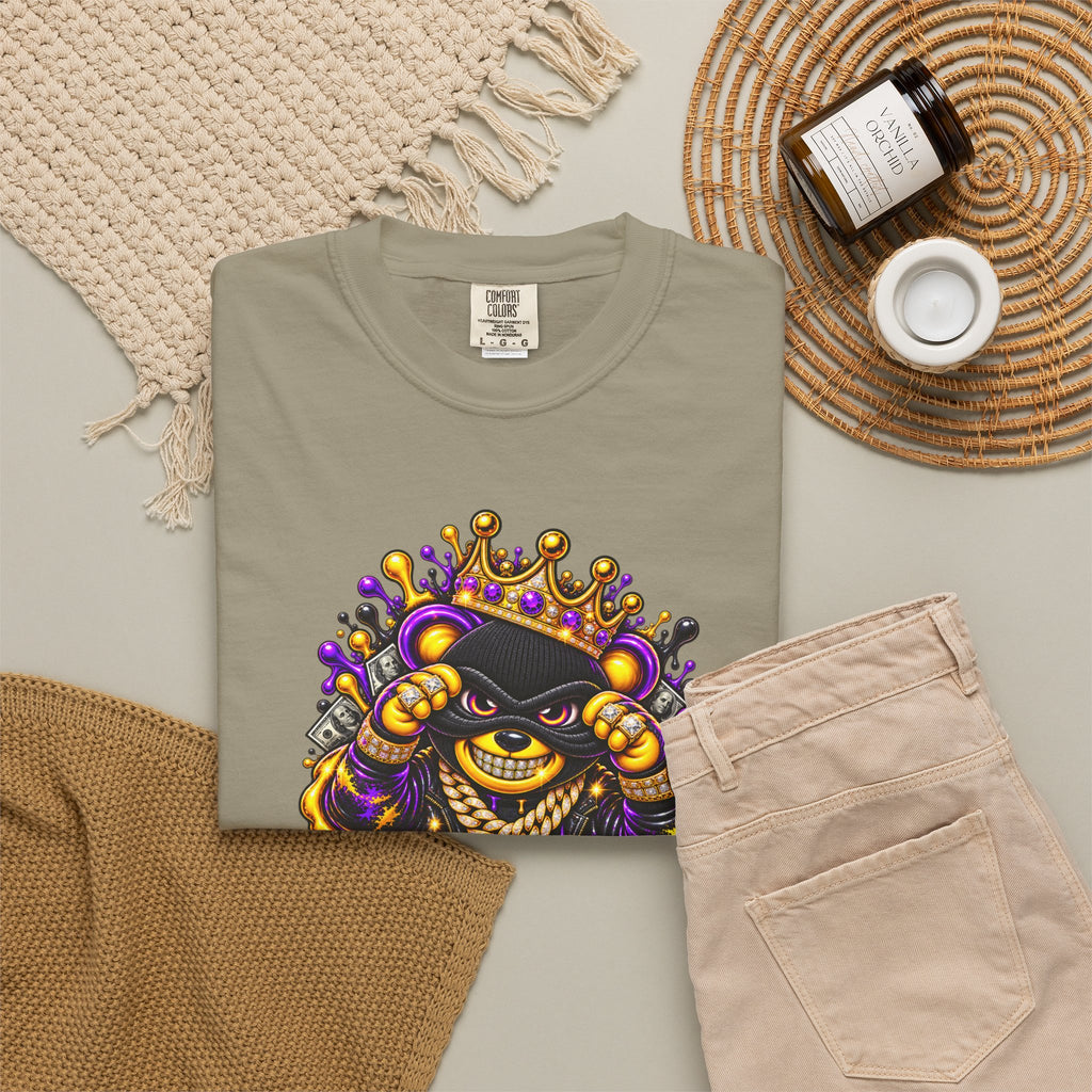 Unisex Garment-Dyed T-shirt-PURPLE&GOLD CROWN MASK LOGO GET SERVED CROWN SB LOGO-SCUMMIEBEARZ™