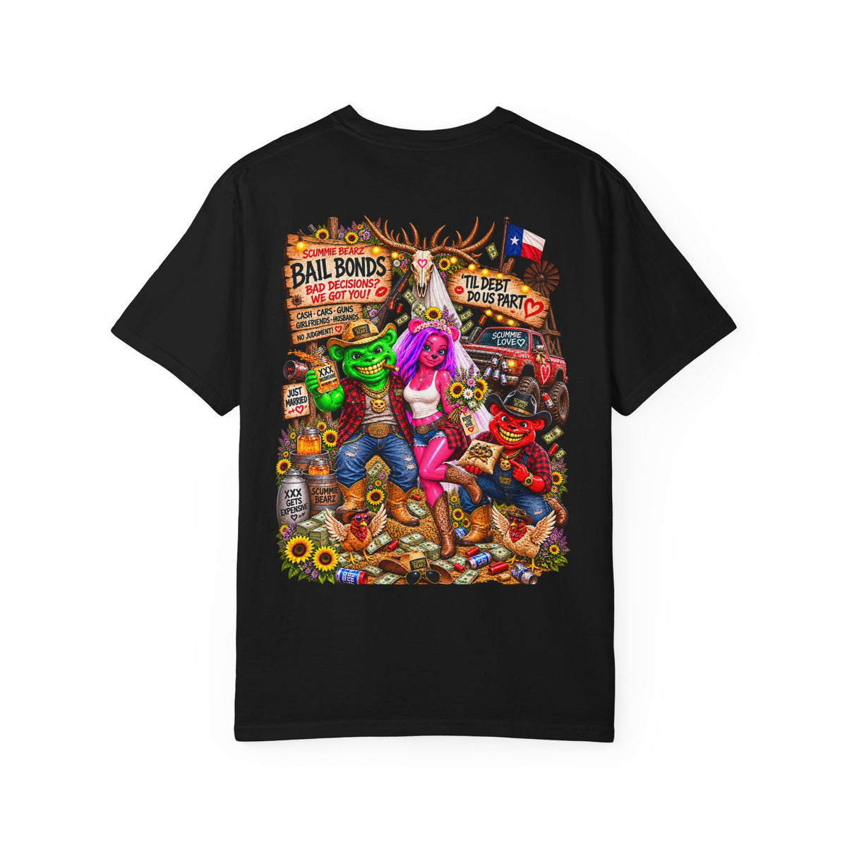Unisex Garment-Dyed T-shirt-RED CROWN MASK LOGO BAIL BONDS-SCUMMINGBEARZ™