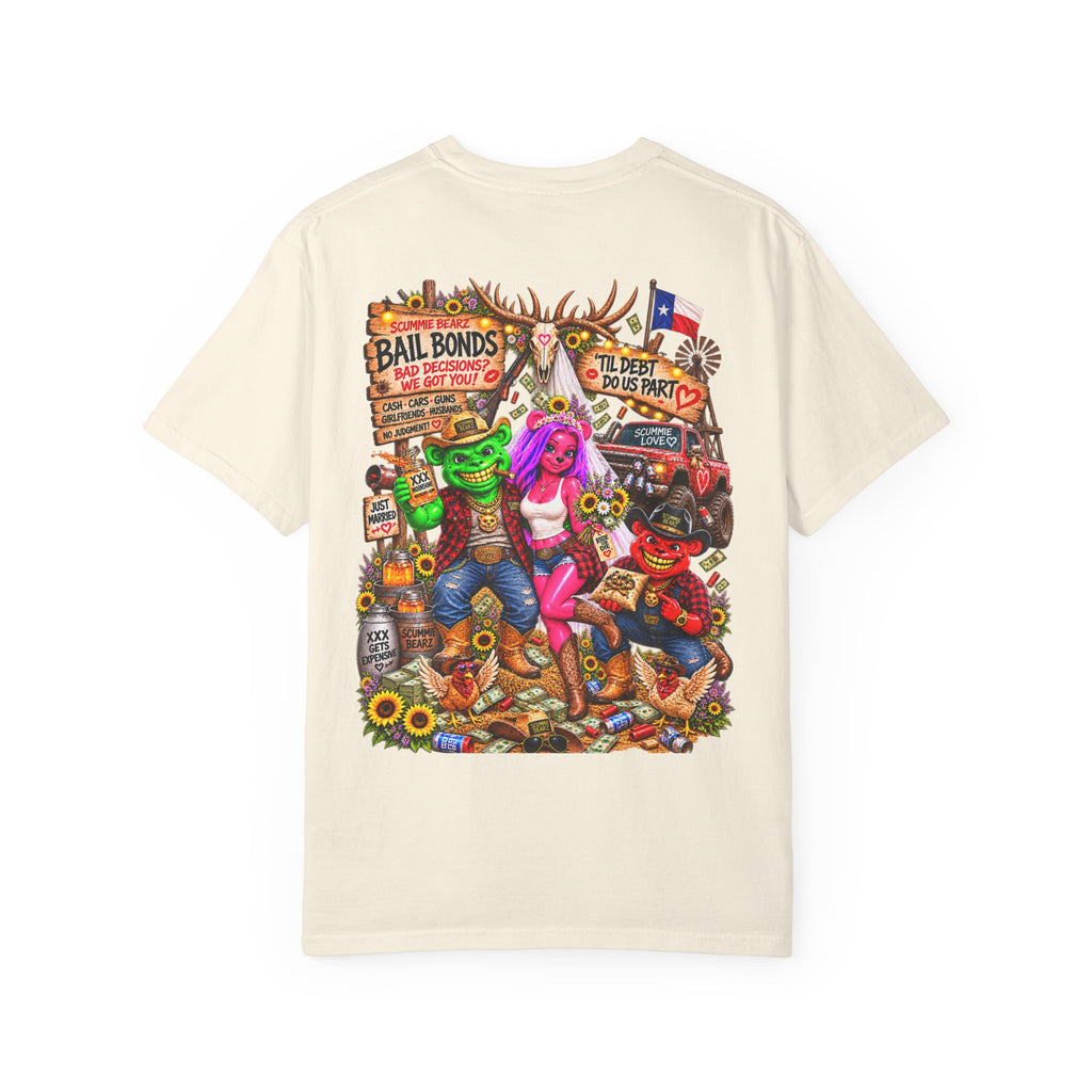 Unisex Garment-Dyed T-shirt-RED CROWN MASK LOGO BAIL BONDS-SCUMMINGBEARZ™
