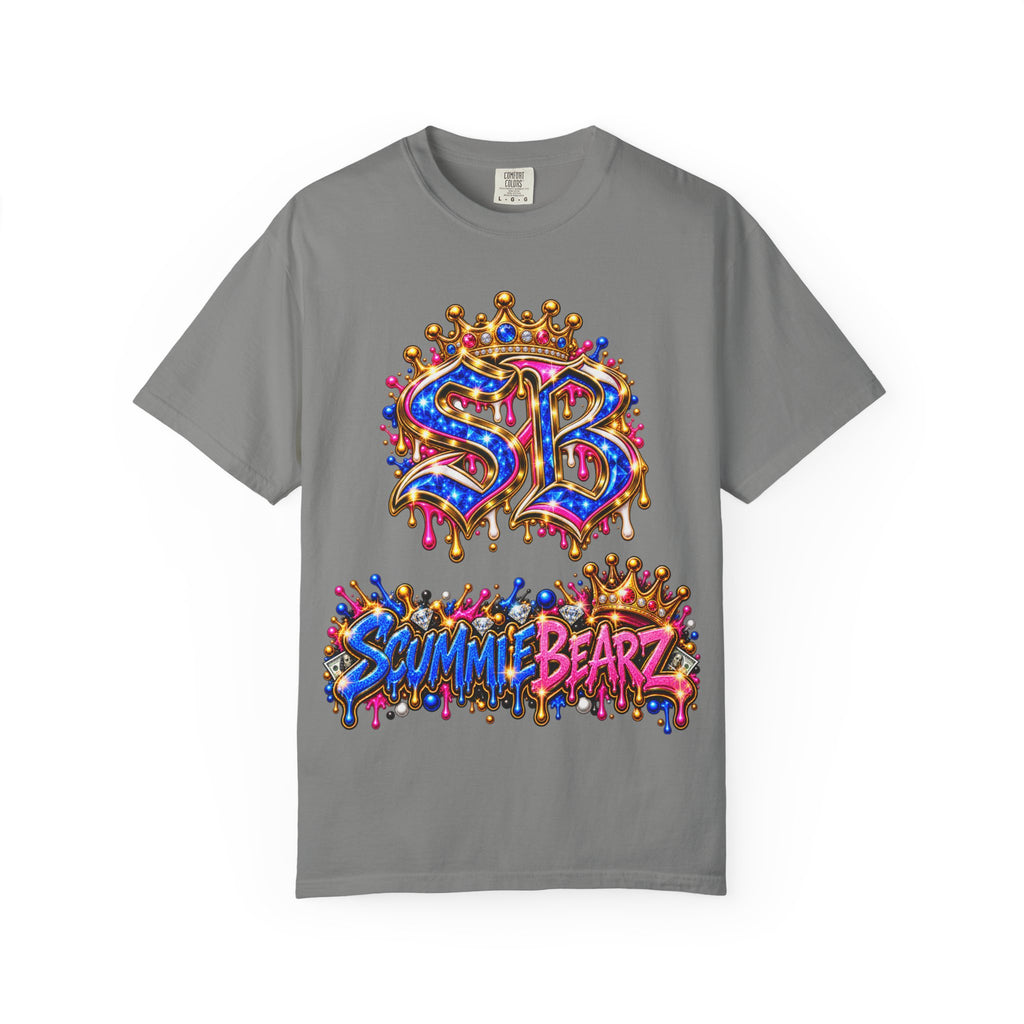 Unisex Garment-Dyed T-shirt-BLUE&PINK CROWN SB LOGO ARMED WITH FAITH-SCUMMIEBEARZ™