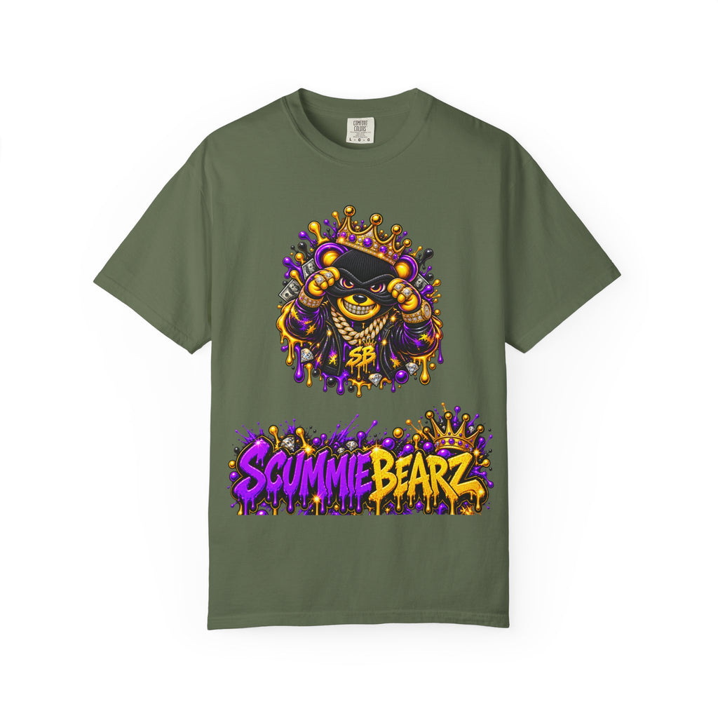 Unisex Garment-Dyed T-shirt-PURPLE&G9D CROWN MASK LOGO TRAP HOUSE MEET-SCUMMINGBEARZ™