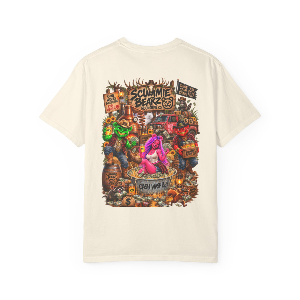 Unisex Garment-Dyed T-shirt-HILBILLYSCUMMIEBEARZ MOONSHINE/CROWN SB LOGO -SCUMMIEBEARZ™