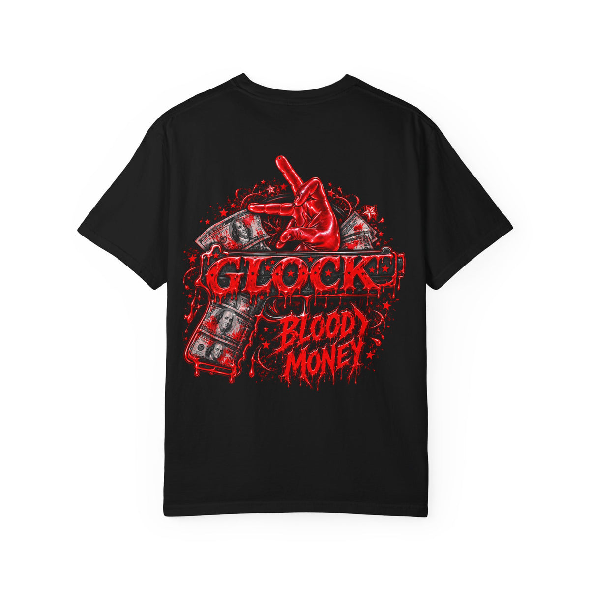 Unisex Garment-Dyed T-SHIRT-BLOOD MONEY GLOCK/MASK LOGO-SCUMMIEBEARZ™