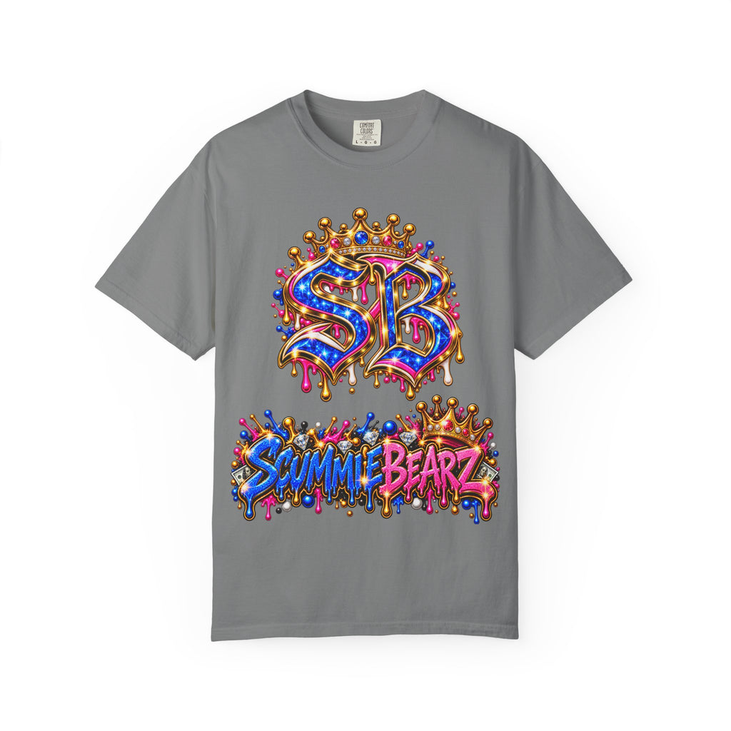 Unisex Garment-Dyed T-shirt-BLUE&PINK CROWN SB LOGO ARMED WITH FAITH-SCUMMIEBEARZ™