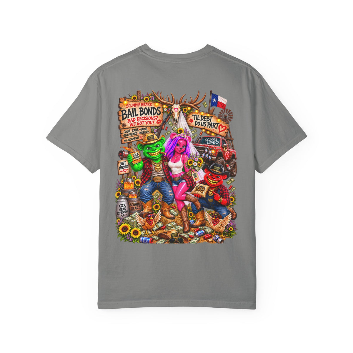 Unisex Garment-Dyed T-shirt-RED CROWN MASK LOGO BAIL BONDS-SCUMMINGBEARZ™