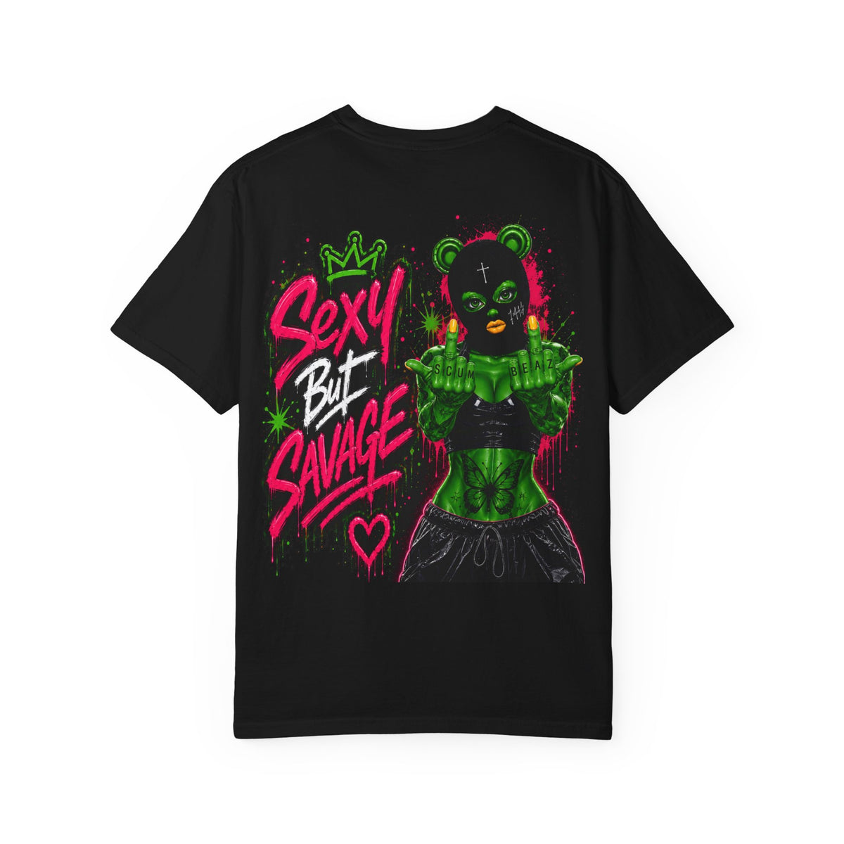 Unisex Garment-Dyed T-shirt-GREEN MASK LOGO&SEXY BUT SAVAGE-SCUMMIEBEARZ™