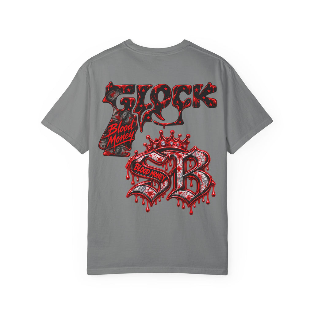 Unisex Garment-Dyed T-SHIRT-BLOOD MONEY GLOCK/SB LOGO/MASK LOGO-SCUMMIEBEARZ™
