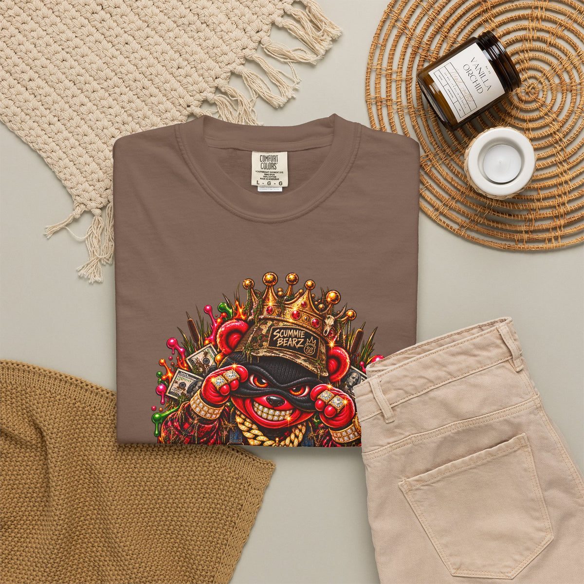 Unisex Garment-Dyed T-shirt--HILLBILLY WORLD TOUR/CROWN SB LOGO-SCUMMIEBEARZ™️
