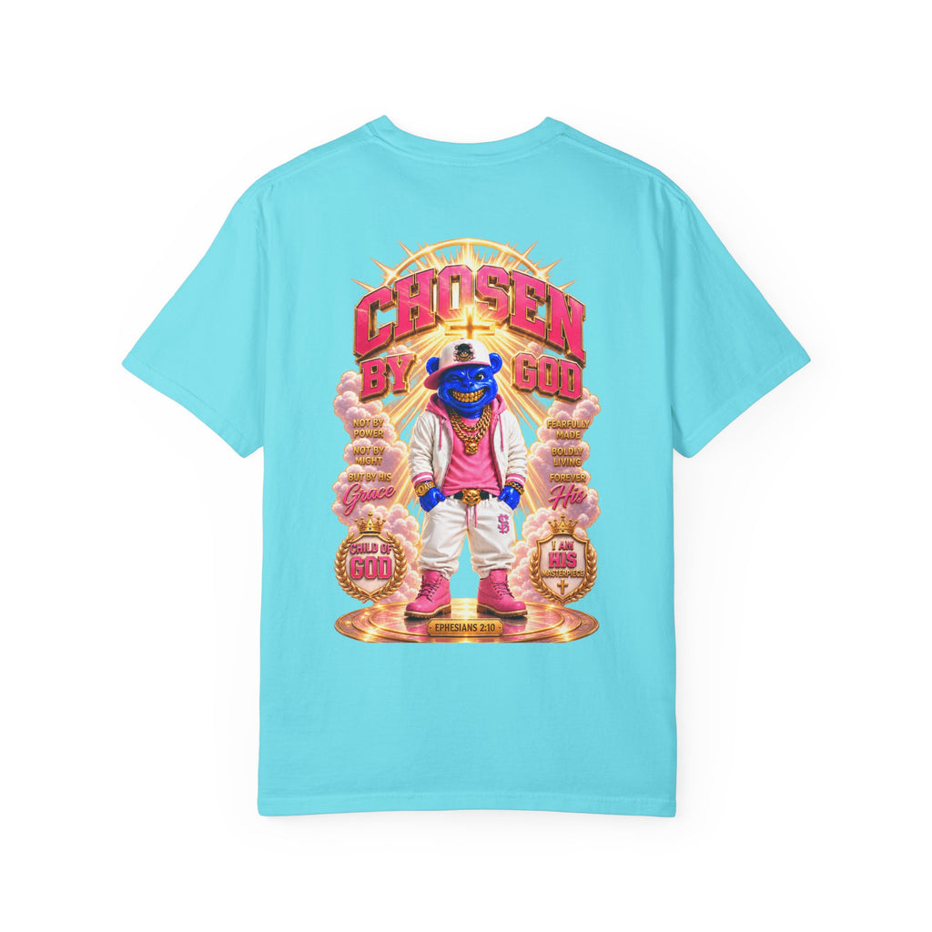 Unisex Garment-Dyed T-shirt-BLUE&PINK CROWN MASK LOGO CHOSEN BY GOD-SCUMMINGBEARZ™