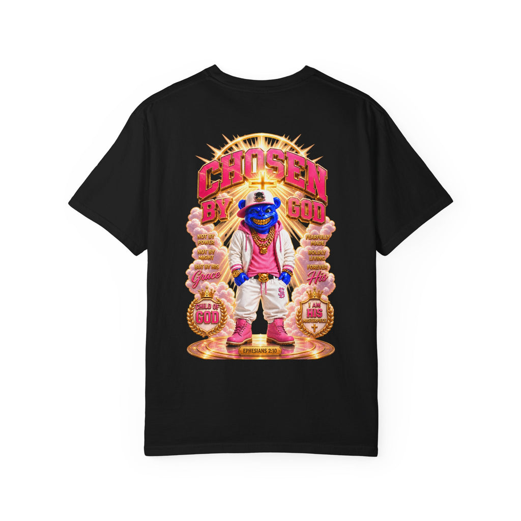 Unisex Garment-Dyed T-shirt-BLUE&PINK CROWN MASK LOGO CHOSEN BY GOD-SCUMMINGBEARZ™