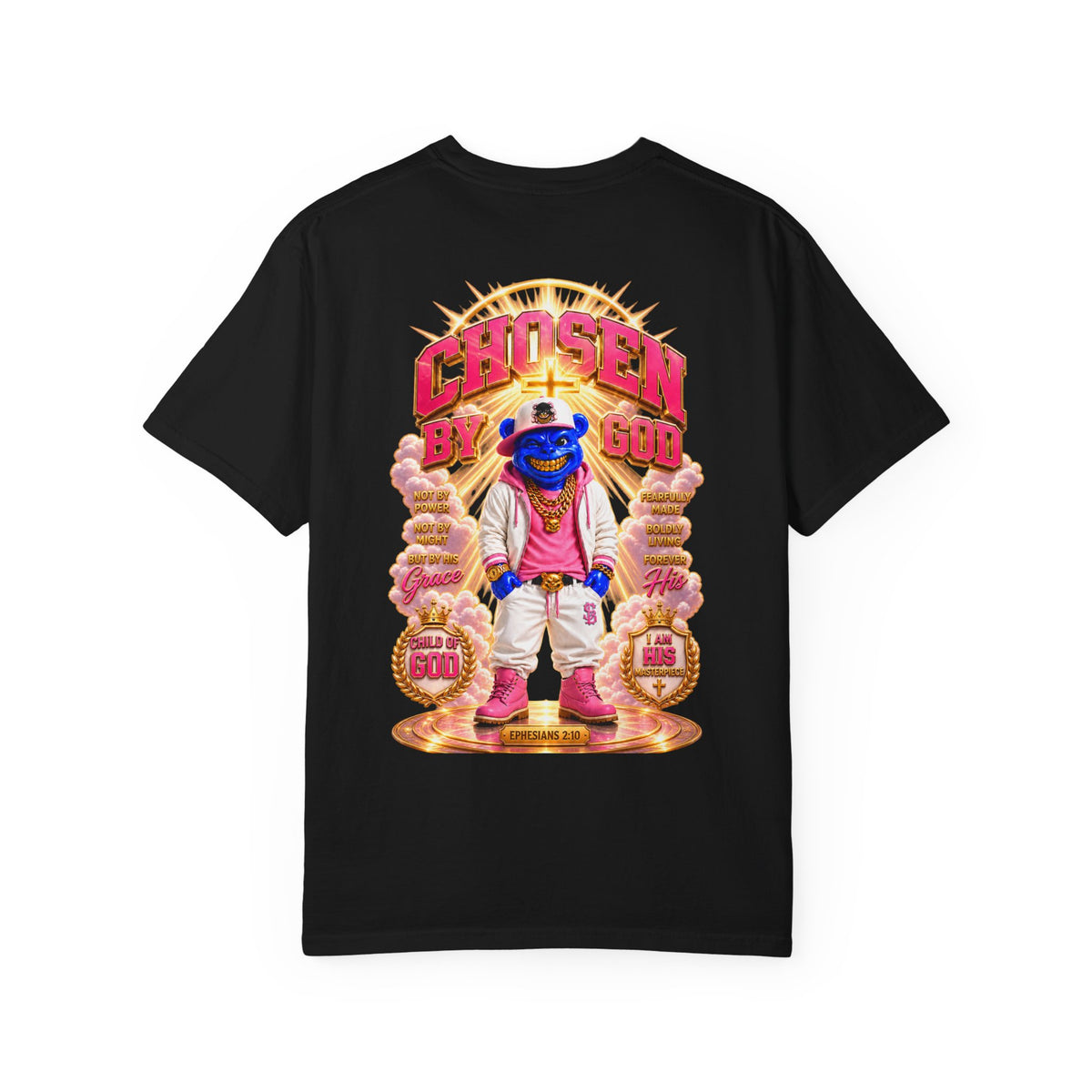Unisex Garment-Dyed T-shirt-BLUE&PINK CROWN MASK LOGO CHOSEN BY GOD-SCUMMINGBEARZ™
