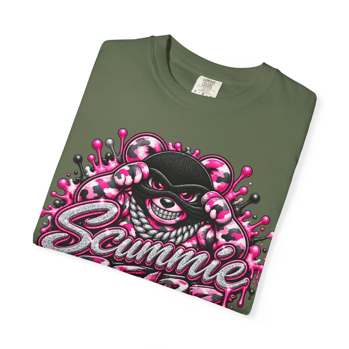 Unisex Garment-Dyed T-shirt-PINK CAMO MASK LOGO GLOCK -SCUMMIEBEARZ™