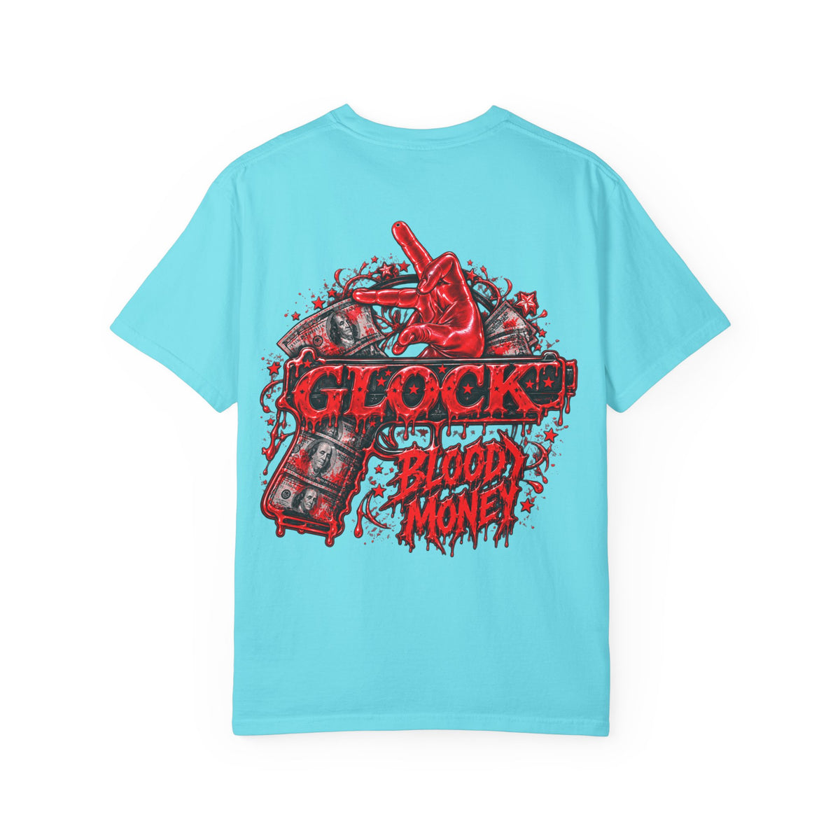 Unisex Garment-Dyed T-SHIRT-BLOOD MONEY GLOCK/MASK LOGO-SCUMMIEBEARZ™