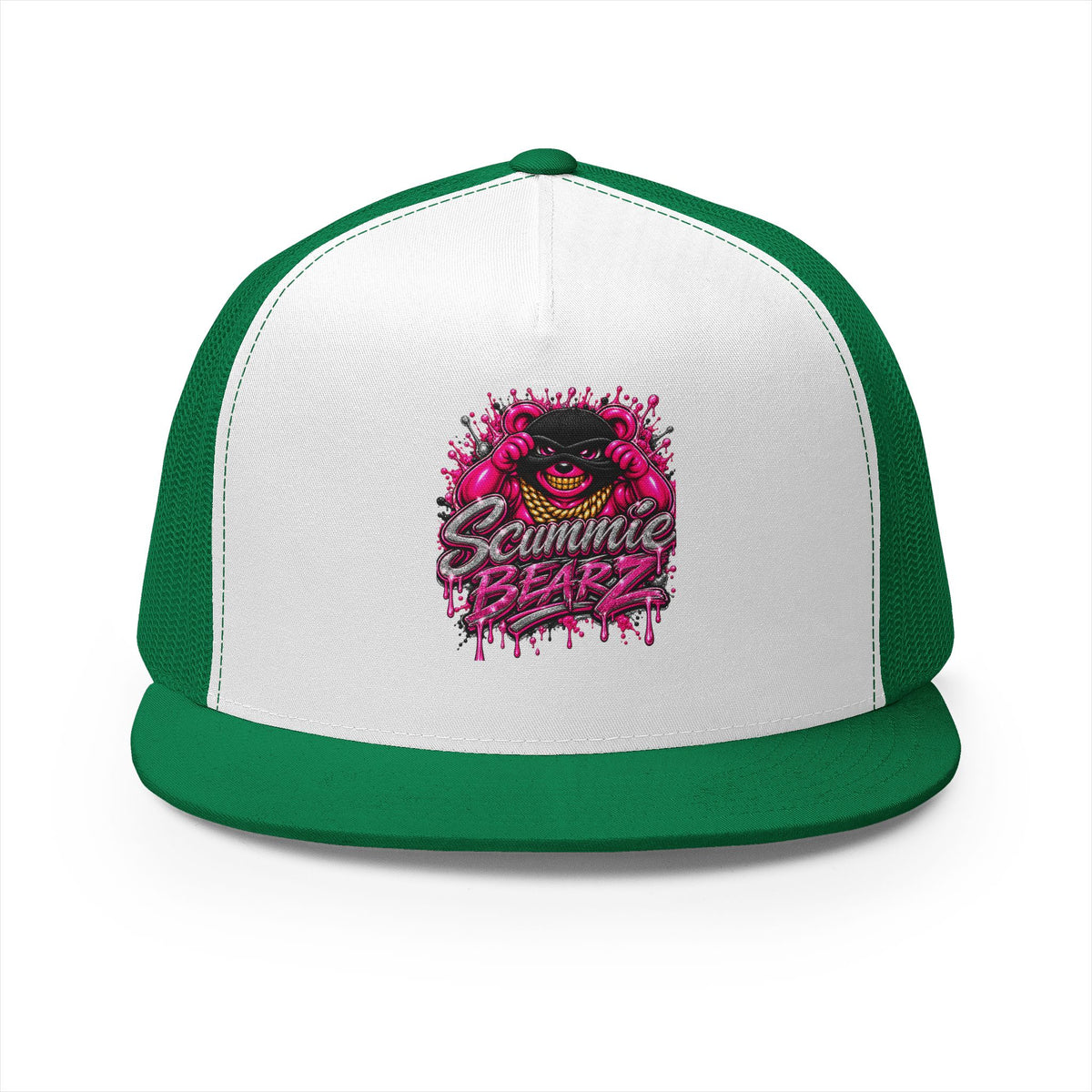 5 Panel Trucker Cap- PINK/SILVER MASK LOGO-SCUMMIEBEARZ™
