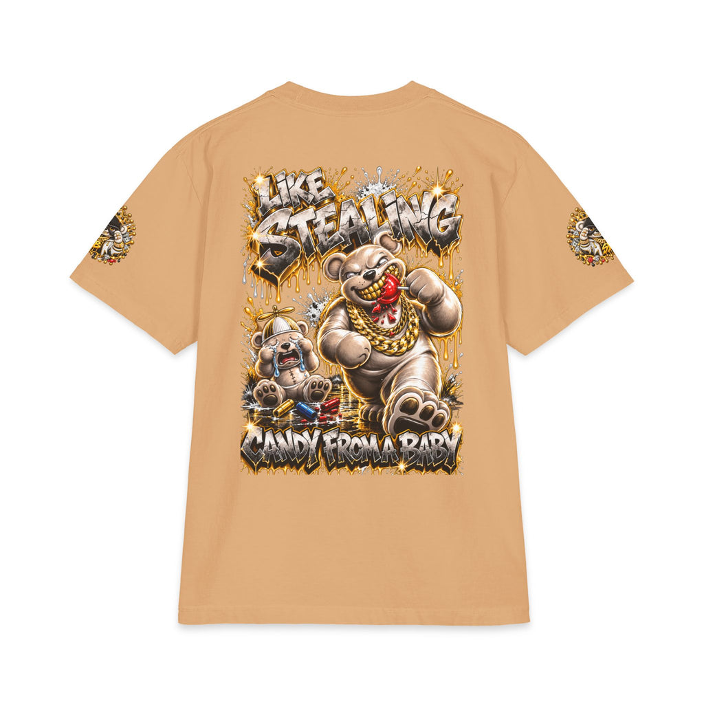 Like Stealing Candy from a Baby — White & Gold Edition | SCUMMIEBEARZ™ Shaka Wear Heavyweight Tee