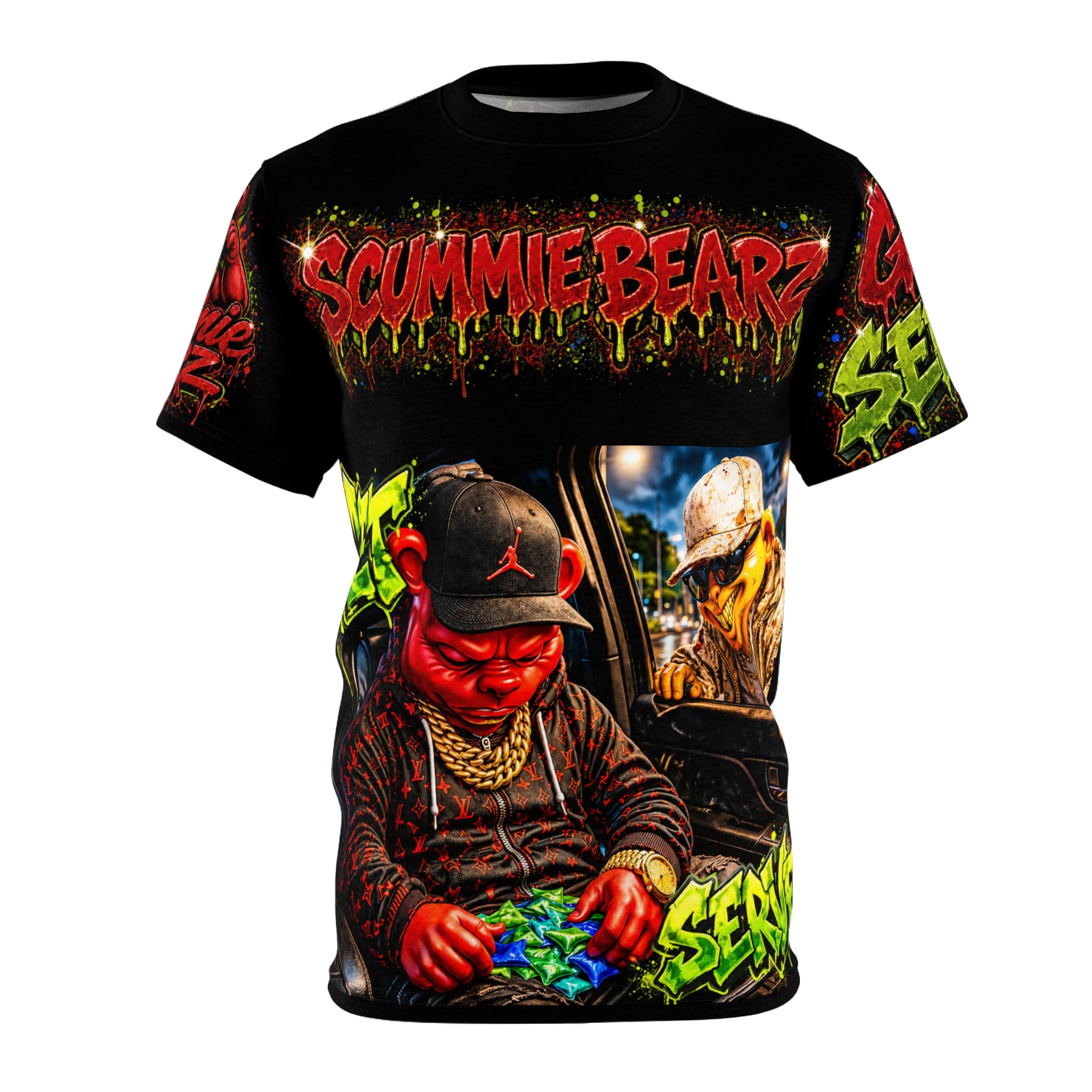 SCUMMIEBEARZ GET SERVED™ – WHAT YOU NEED I GOT IT | BLOOD MONEY™ COLLECTION | AOP EDITION Unisex Streetwear Tee