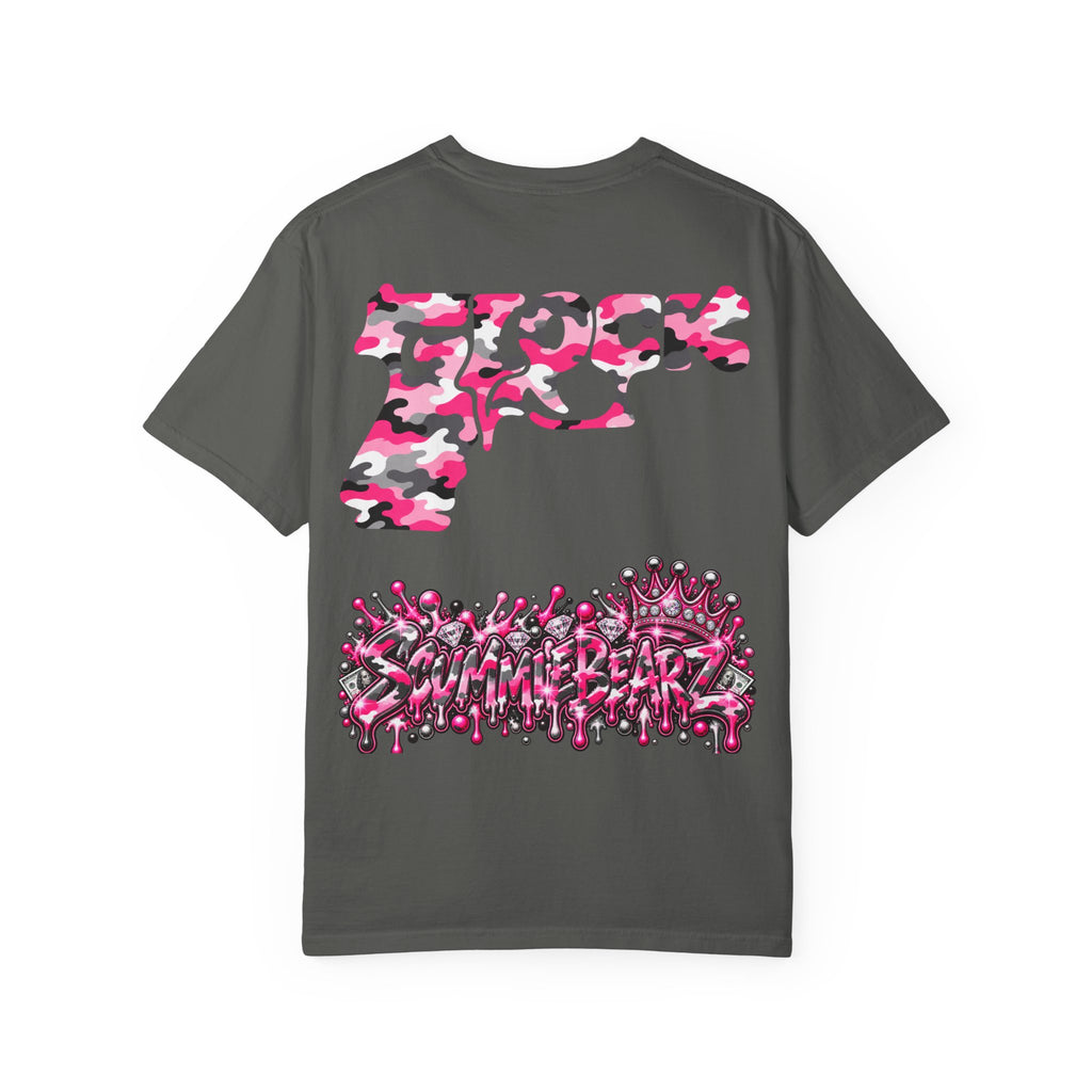 Unisex Garment-Dyed T-shirt-PINK CAMO MASK LOGO GLOCK -SCUMMIEBEARZ™