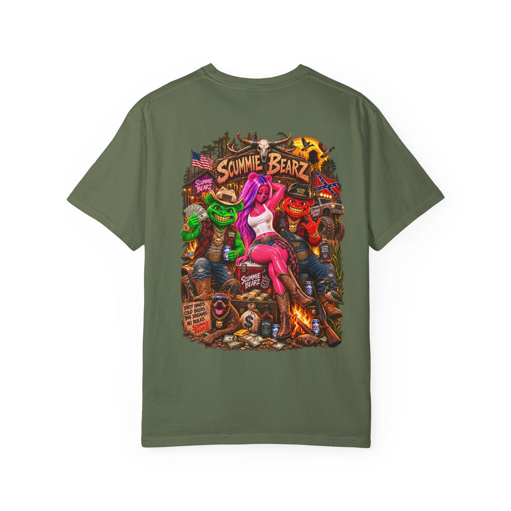 Unisex Garment-Dyed T-shirt-HILLYBILLY CROWN SB LOGO HILLBILLY -SCUMMIEBEARZ™