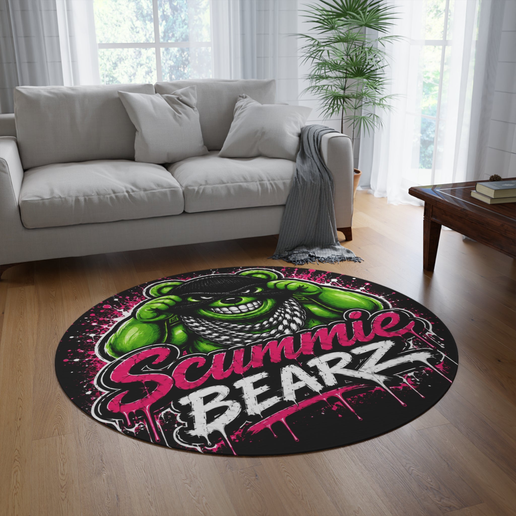 SCUMMIEBEARZ 💚Green/Pink 🩷Logo Round Rug