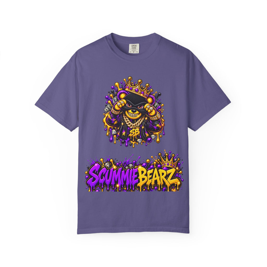 Unisex Garment-Dyed T-shirt-PURPLE&G9D CROWN MASK LOGO TRAP HOUSE MEET-SCUMMINGBEARZ™