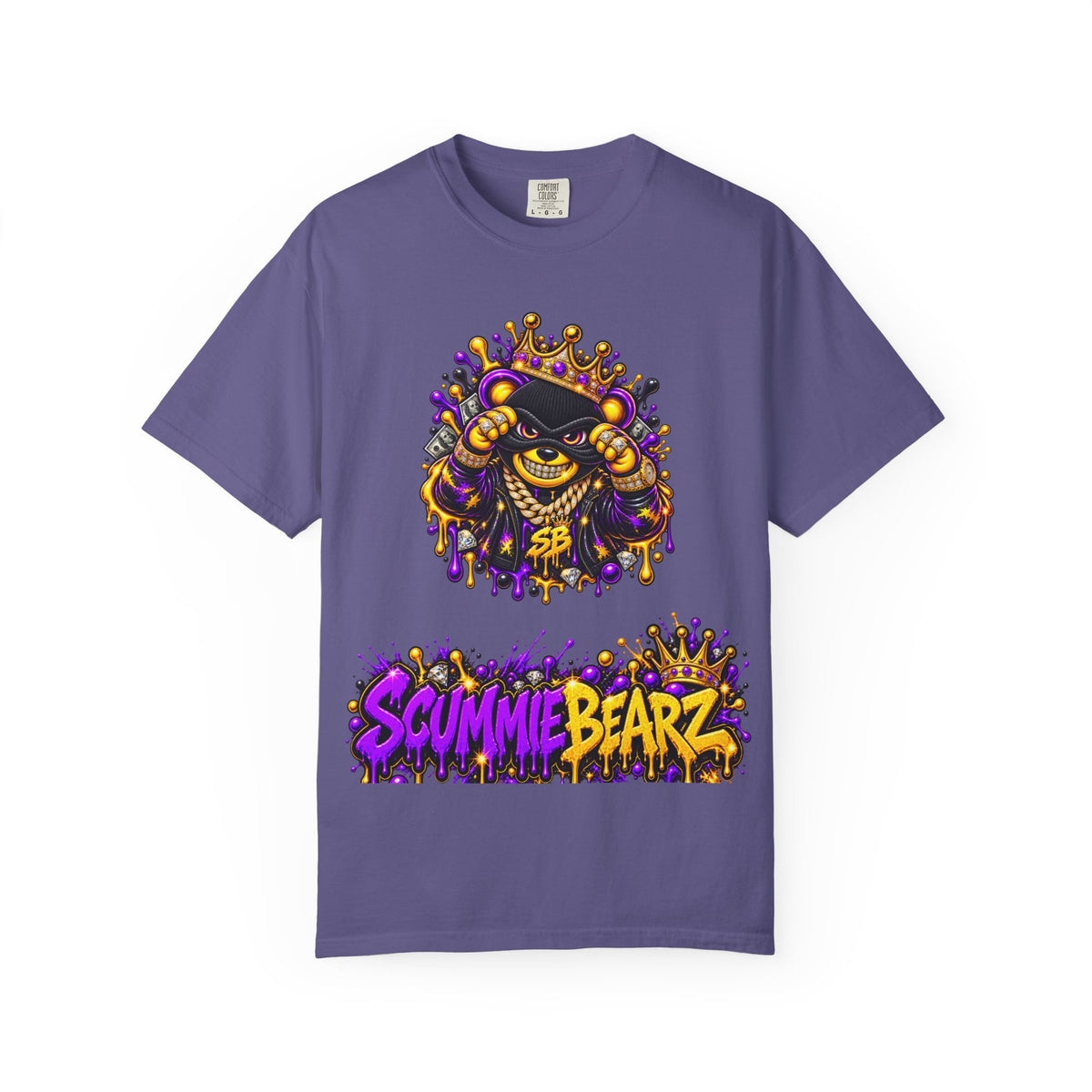 Unisex Garment-Dyed T-shirt-PURPLE&G9D CROWN MASK LOGO TRAP HOUSE MEET-SCUMMINGBEARZ™