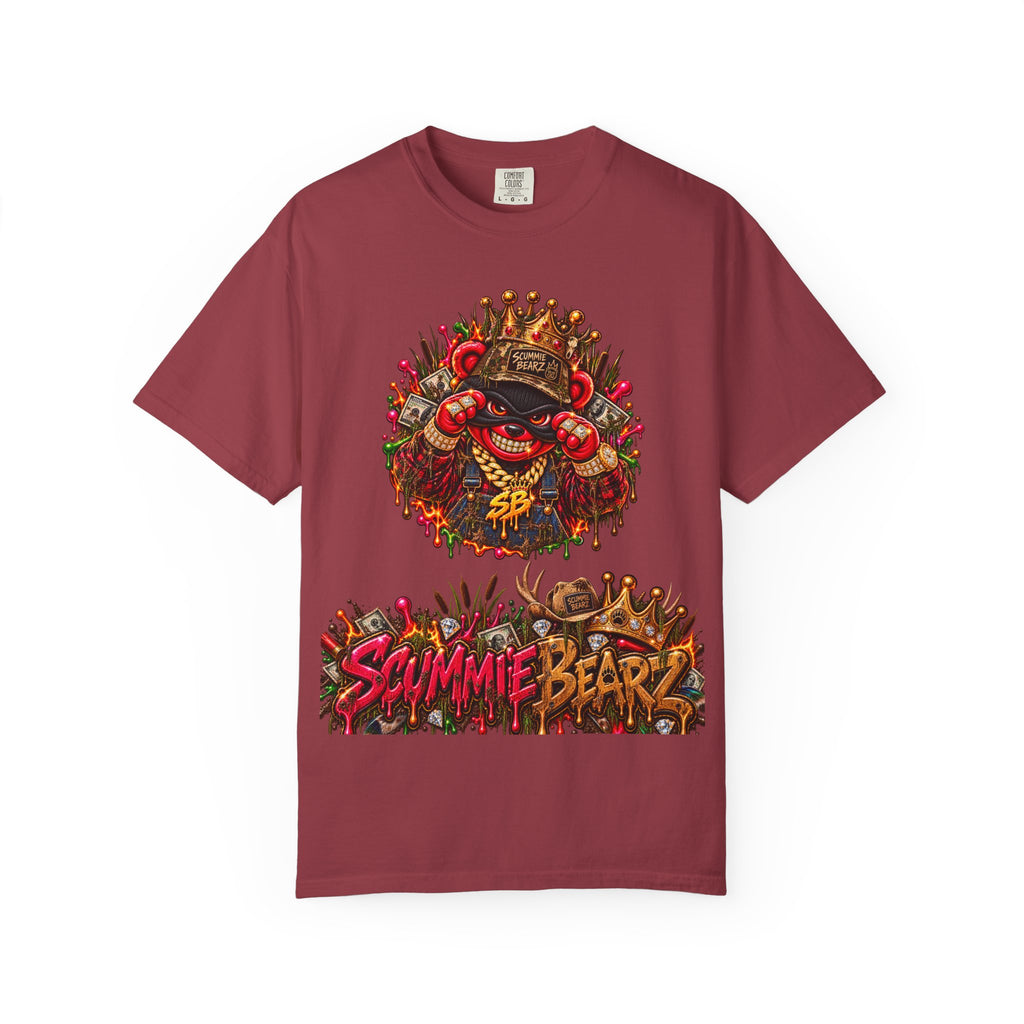 Unisex Garment-Dyed T-shirt-RED CROWN MASK LOGO HILLBILLY -SCUMMIEBEARZ™