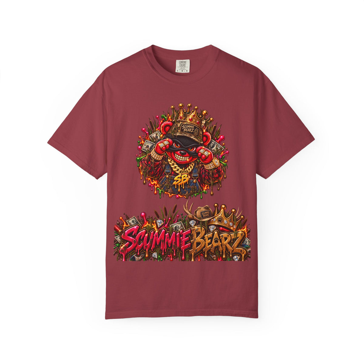 Unisex Garment-Dyed T-shirt-RED CROWN MASK LOGO HILLBILLY -SCUMMIEBEARZ™