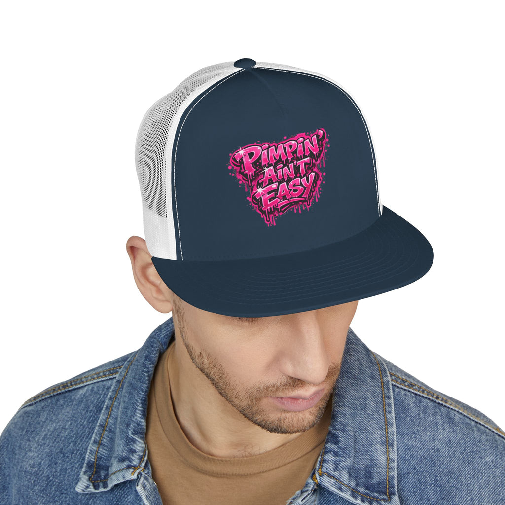 5 Panel Trucker Cap-PINK PIMPIN AINT EASY -SCUMMIEBEARZ™