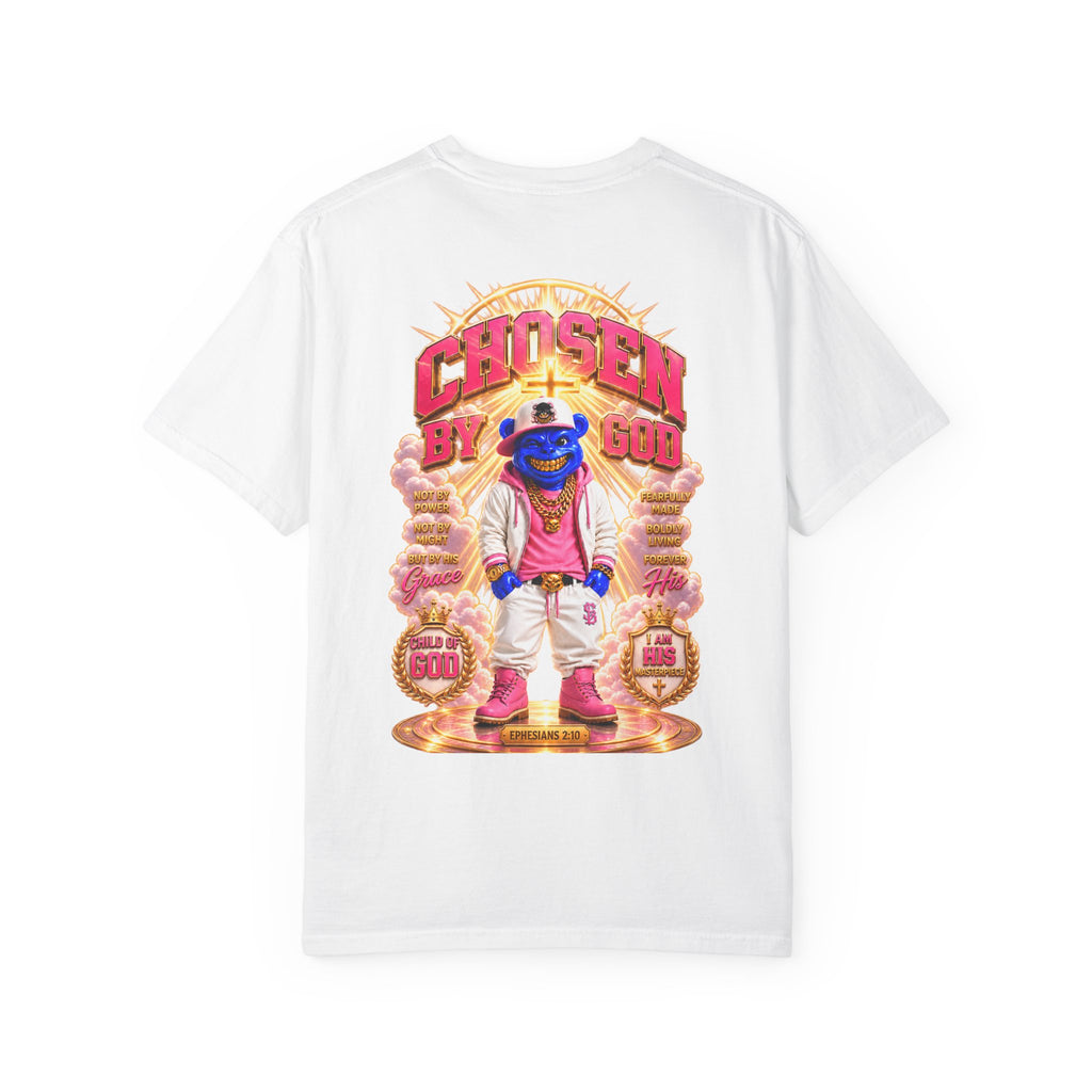Unisex Garment-Dyed T-shirt-BLUE&PINK CROWN MASK LOGO CHOSEN BY GOD-SCUMMINGBEARZ™