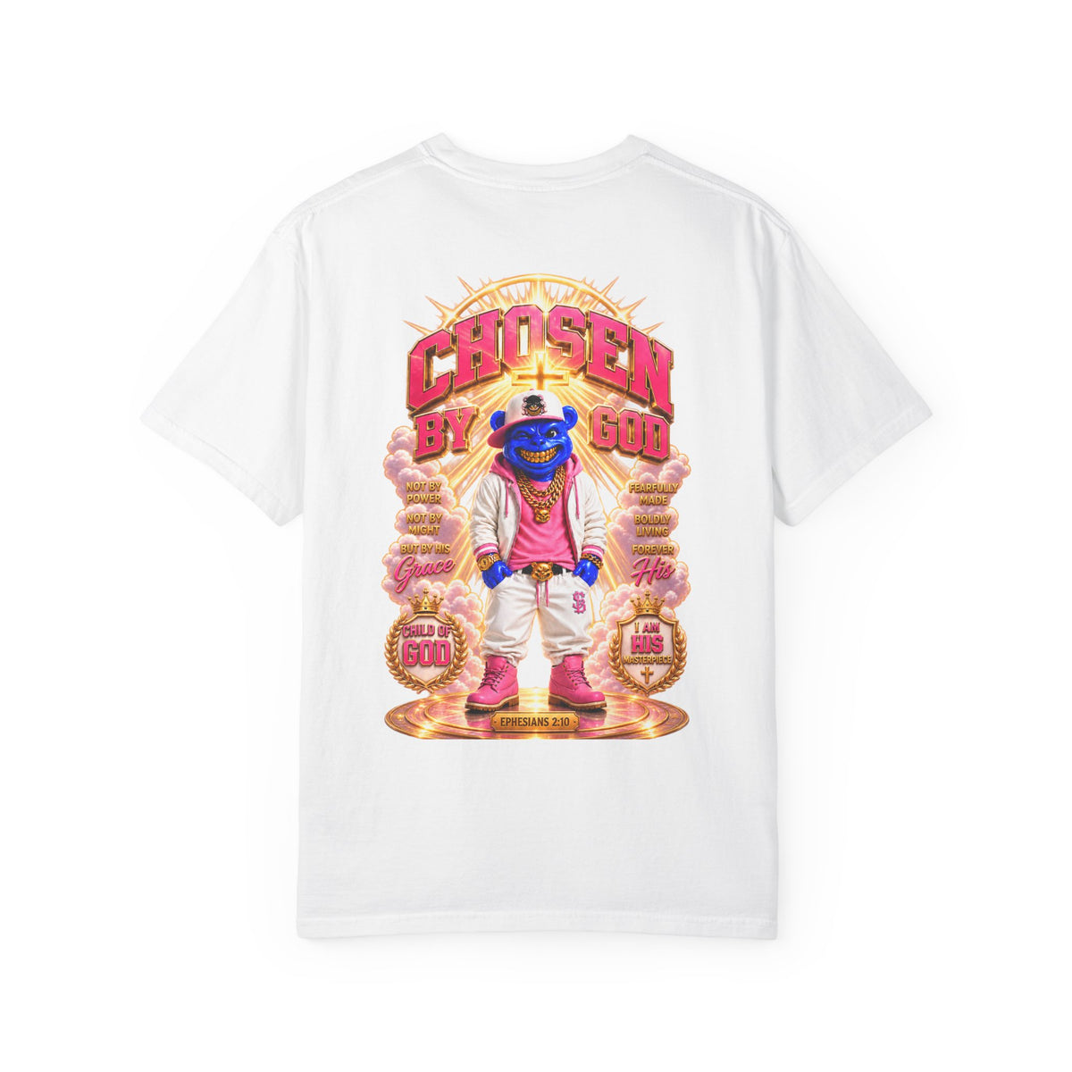Unisex Garment-Dyed T-shirt-BLUE&PINK CROWN MASK LOGO CHOSEN BY GOD-SCUMMINGBEARZ™