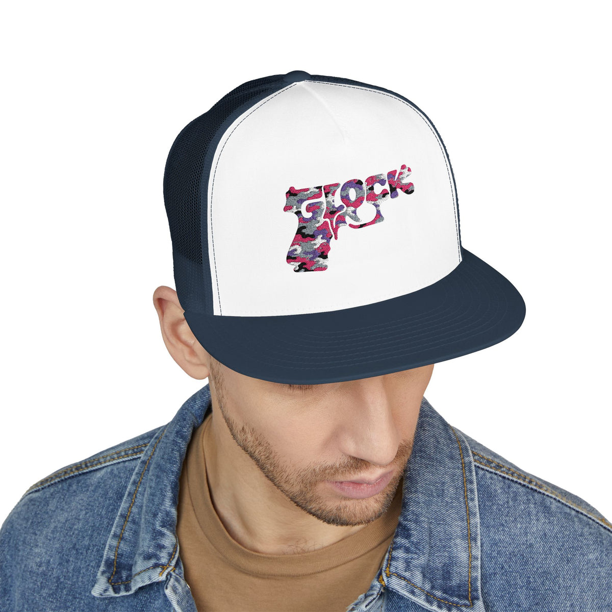 5 Panel Trucker Cap-PINK CAMOUFLAGE GLOCK LOGO-SCUMMIEBEARZ™️