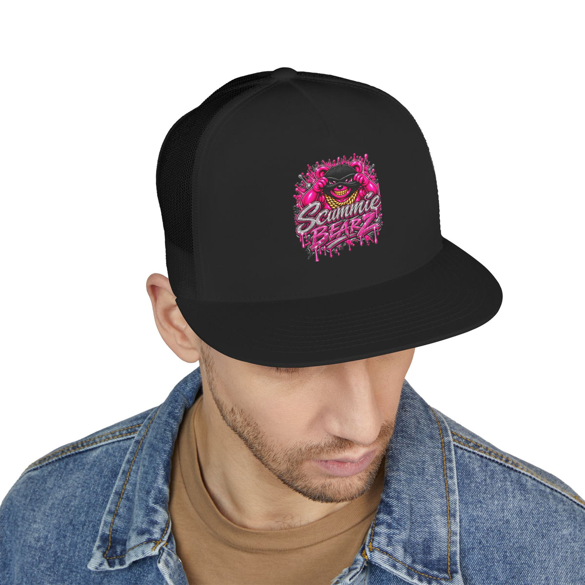 5 Panel Trucker Cap- PINK/SILVER MASK LOGO-SCUMMIEBEARZ™
