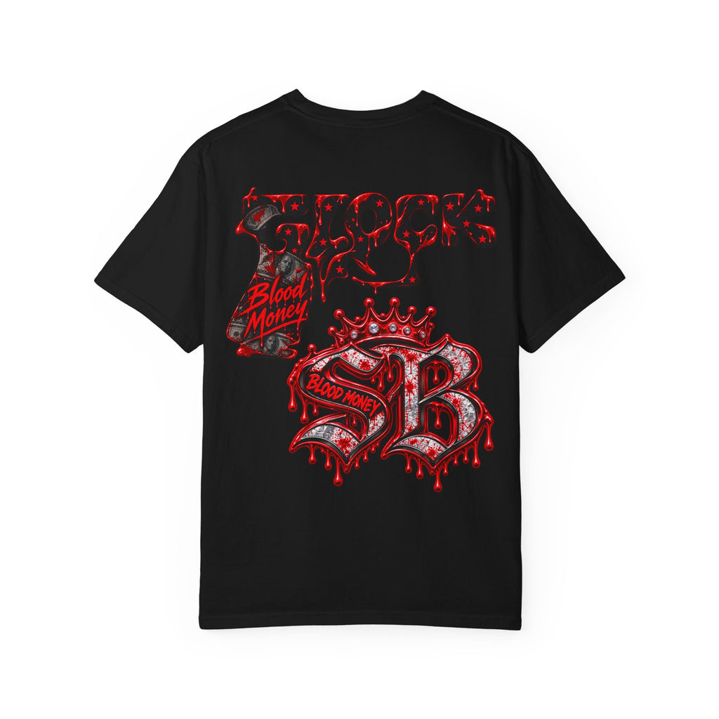 Unisex Garment-Dyed T-SHIRT-BLOOD MONEY GLOCK/SB LOGO/MASK LOGO-SCUMMIEBEARZ™