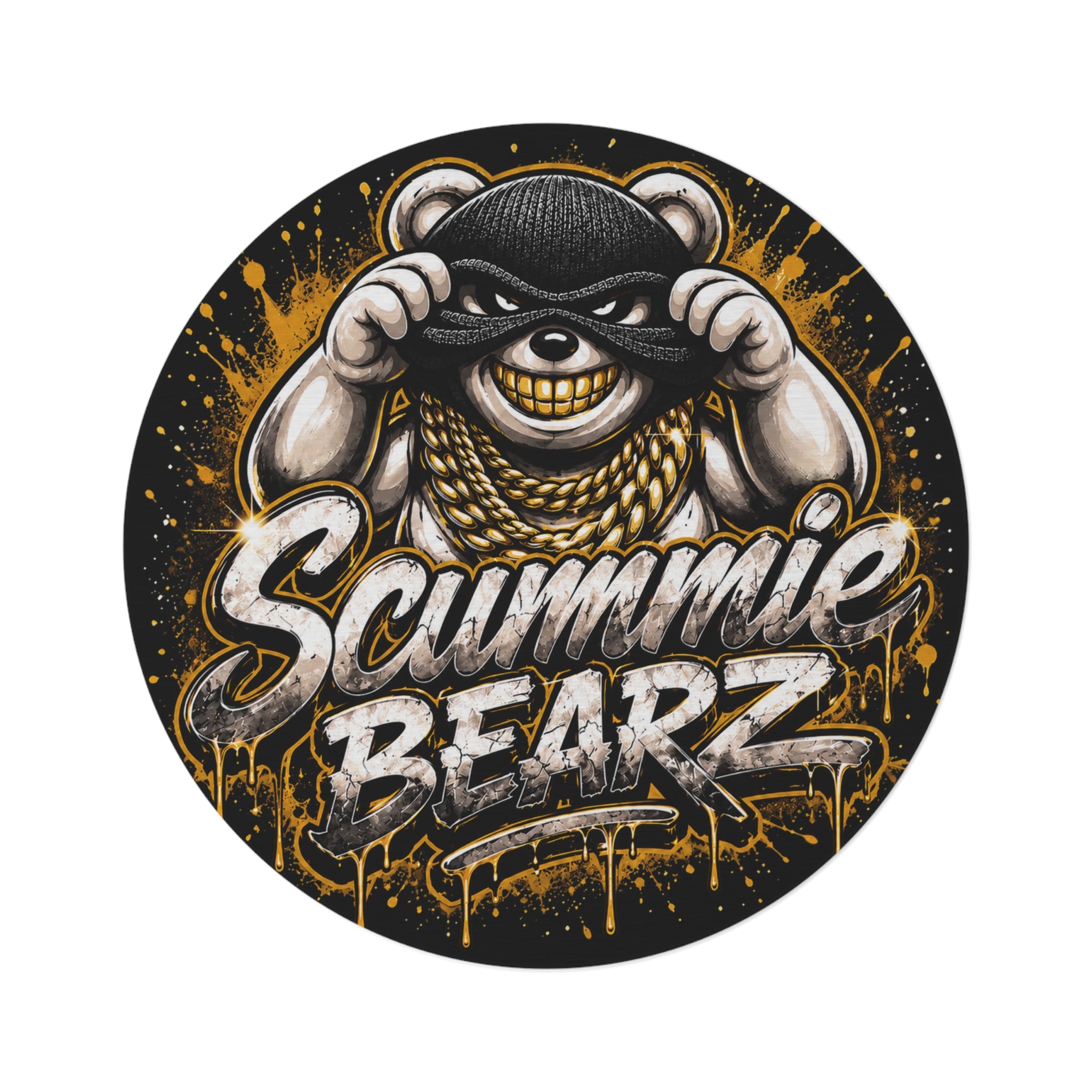 SCUMMIEBEARZ 💰Gold/White🤍Logo Round Rug