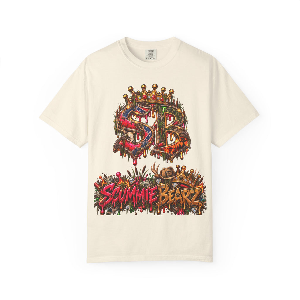 Unisex Garment-Dyed T-shirt-HILBILLYSCUMMIEBEARZ MOONSHINE/CROWN SB LOGO -SCUMMIEBEARZ™