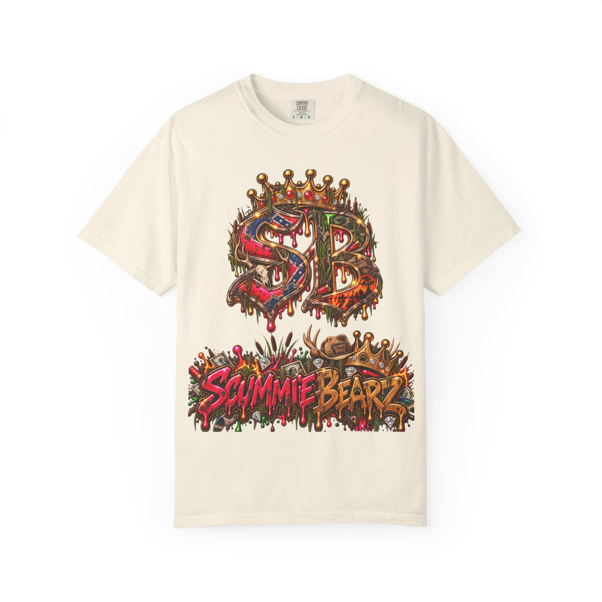 Unisex Garment-Dyed T-shirt-HILBILLYSCUMMIEBEARZ MOONSHINE/CROWN SB LOGO -SCUMMIEBEARZ™