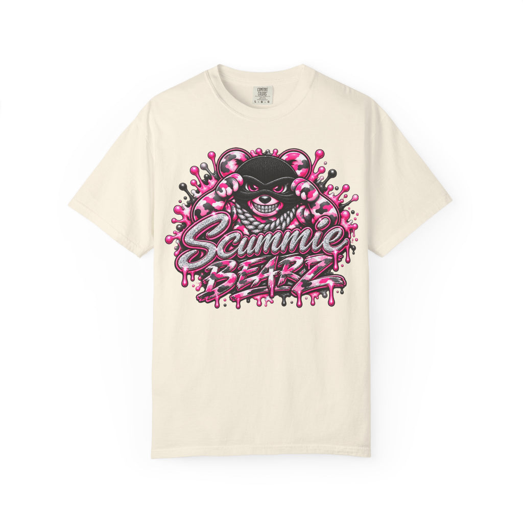 Unisex Garment-Dyed T-shirt-PINK CAMO MASK LOGO GLOCK -SCUMMIEBEARZ™