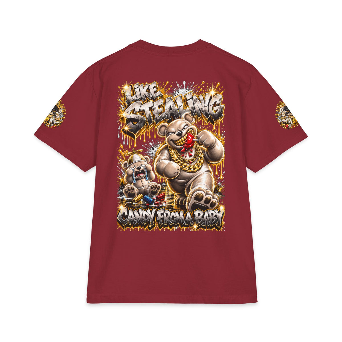 Like Stealing Candy from a Baby — White & Gold Edition | SCUMMIEBEARZ™ Shaka Wear Heavyweight Tee
