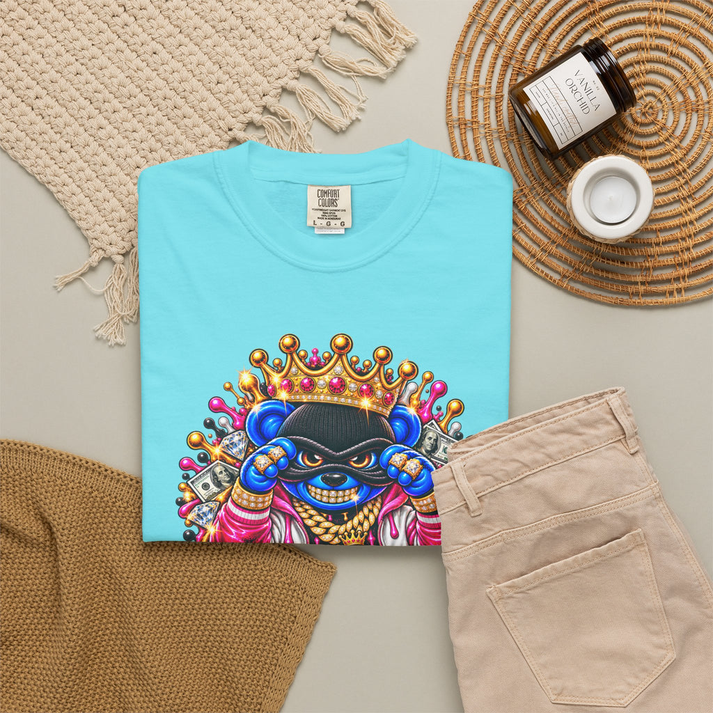 Unisex Garment-Dyed T-shirt-BLUE&PINK CROWN MASK LOGO CHOSEN BY GOD-SCUMMINGBEARZ™