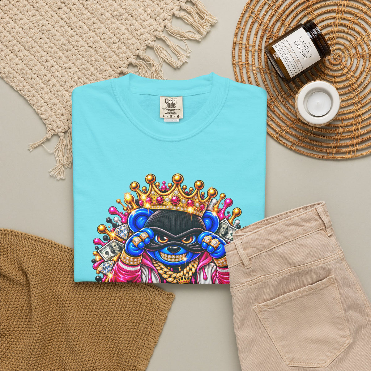 Unisex Garment-Dyed T-shirt-BLUE&PINK CROWN MASK LOGO CHOSEN BY GOD-SCUMMINGBEARZ™