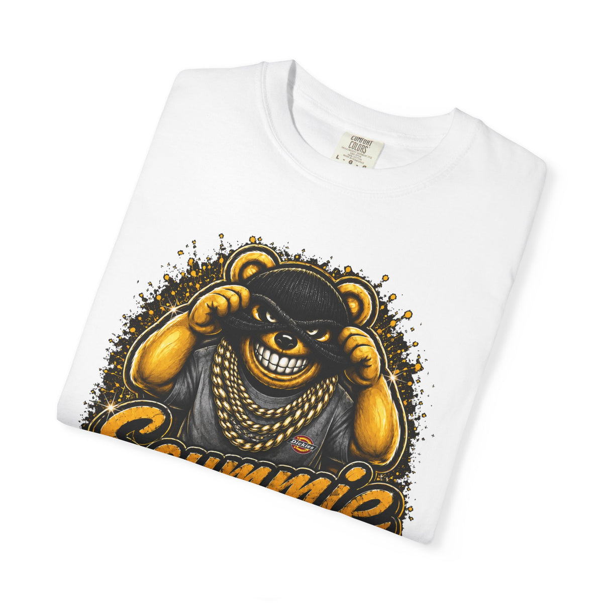 Unisex Garment-Dyed T-shirt-GOLD MASK LOGO & BANK HEIST GRAPHIC DESIGN -SCUMMIEBEARZ™