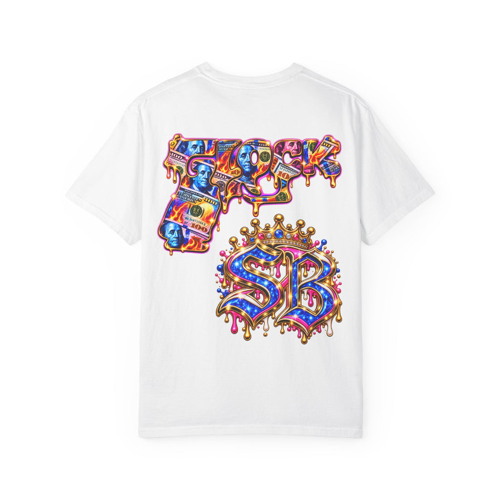 Unisex Garment-Dyed T-shirt-BLUE&PINK CROWN MASK LOGO MONEY GLOCK CROWN SB LOGO-SCUMMIEBEARZ™