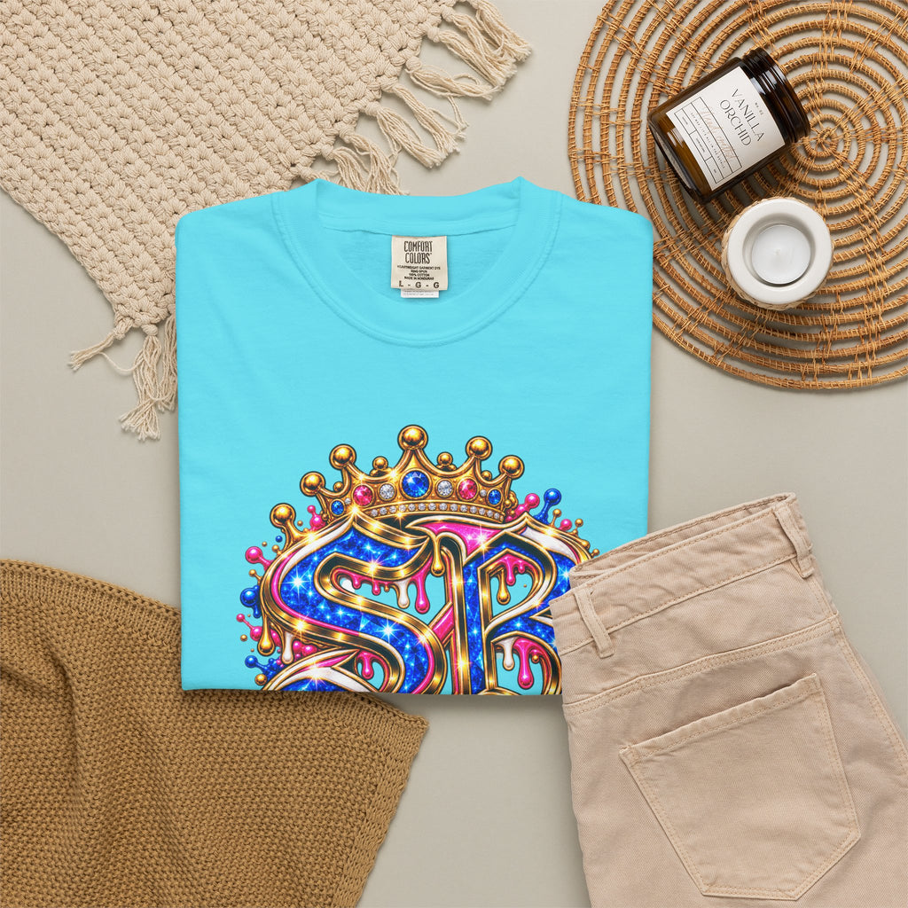Unisex Garment-Dyed T-shirt-BLUE&PINK CROWN SB LOGO ARMED WITH FAITH-SCUMMIEBEARZ™